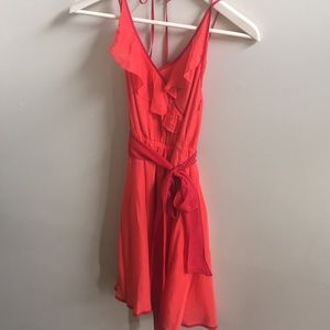 Anthropologie- NWOT red orange dress w/ ruffle, 4